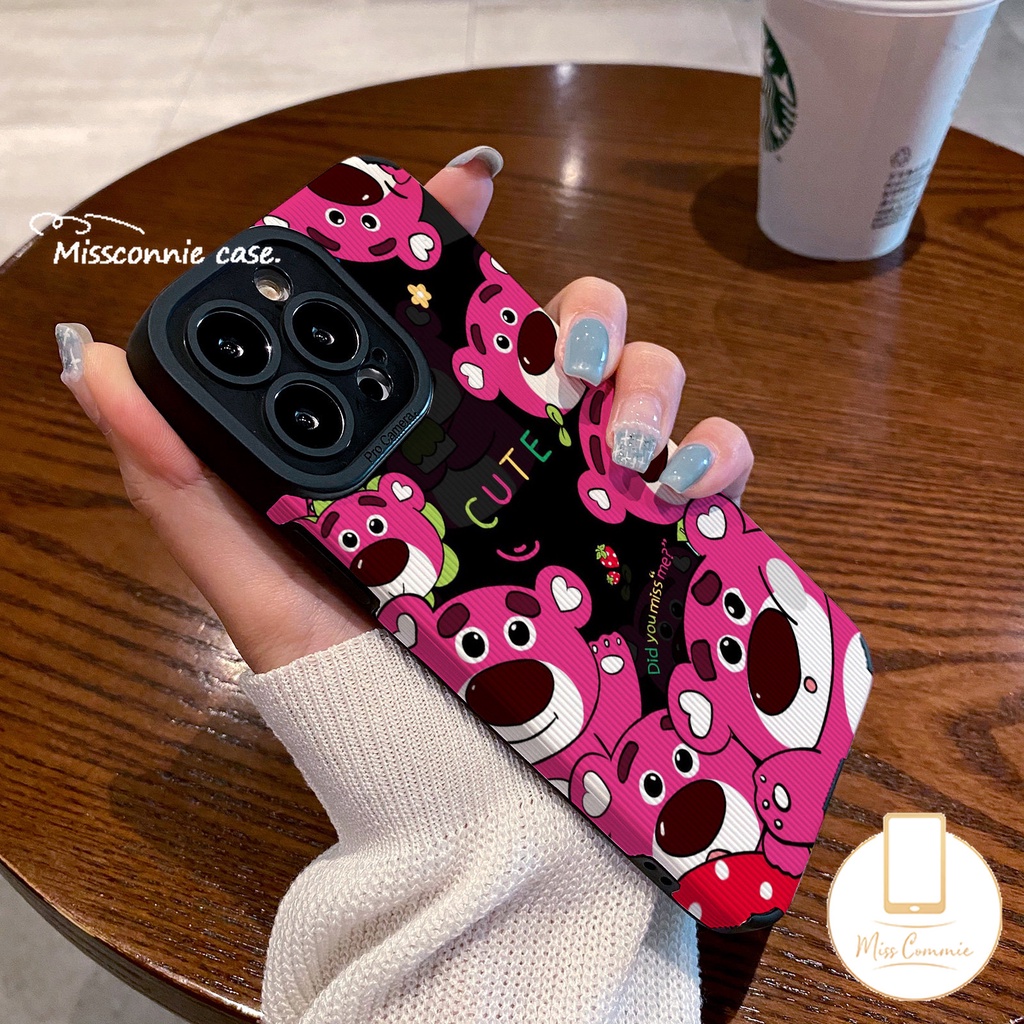 IPHONE Casing Ponsel Tahan Guncangan Tekstur Kulit Mewah Yang Indah Kompatibel Untuk Iphone7 8 Plus11 13 14 7Plus XR 12 Pro MAX X XS MAX Kartun Lucu Manyo Strawberry Bear Cover