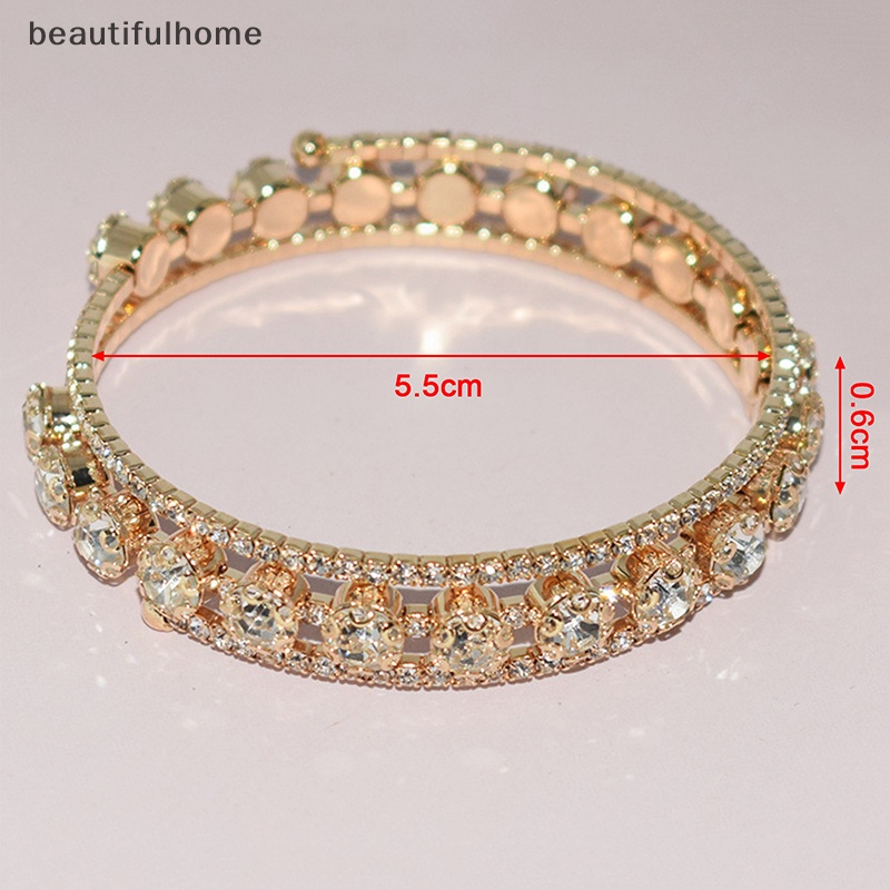 {beautifulhome} Gelang Kristal Fashion Untuk Wanita Pernikahan Bangle Perhiasan Tangan Multi-Layer Bridal Rhinestone Bracelet.