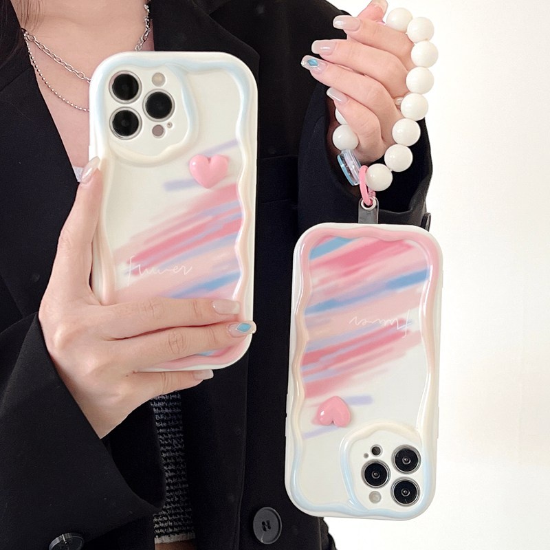 3D Mike White Hand Made Diy Smile Colorful graffiti Love Rainbow Soft Case iPhone 11 12 13 14 Pro Max New Apple for women girls Gift Bracelet