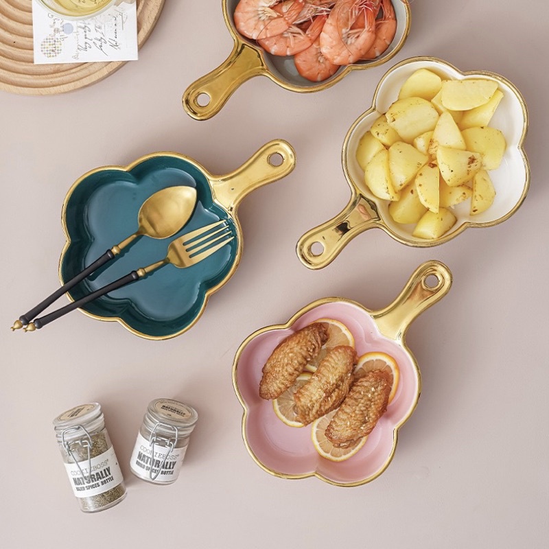 dazzling sophie mangkok saji bahan keramik motif bunga pegangan emas