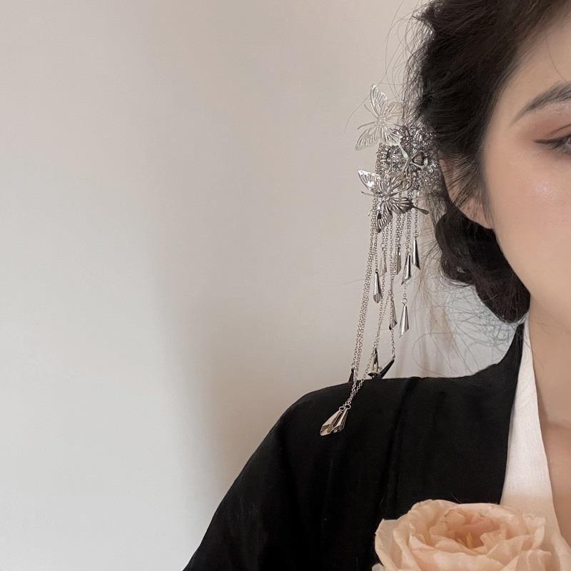 Fairy Wind Chime Rumbai Hanfu Hiasan Kepala Jepit Rambut Logam Kupu-Kupu Hairpin Gaya Tinggi Retro Jepit Rambut Untuk Wanita
