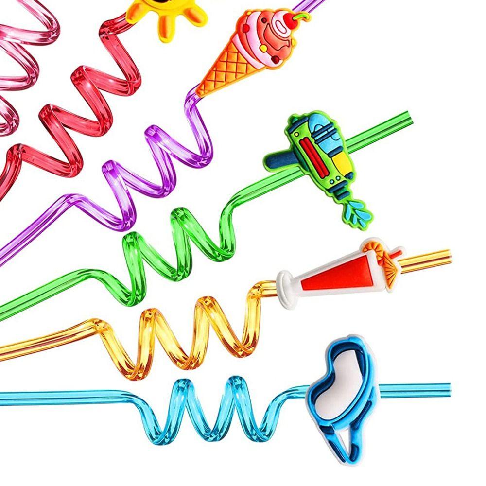 R-FLOWER 8pcs Sedotan Minum Anak Musim Panas Pantai Cocktail Perlengkapan Pesta Warna-Warni Straw