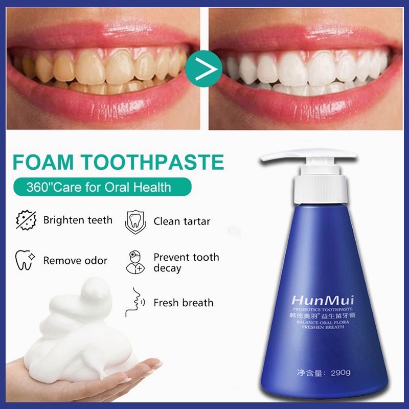 HUNMUI Pasta Gigi Pemutih Whitening Toothpaste 290Gr Untuk Memutihkan dan Mencegah Gigi Berlubang Anti Bakteri Penghilang Karang Gigi