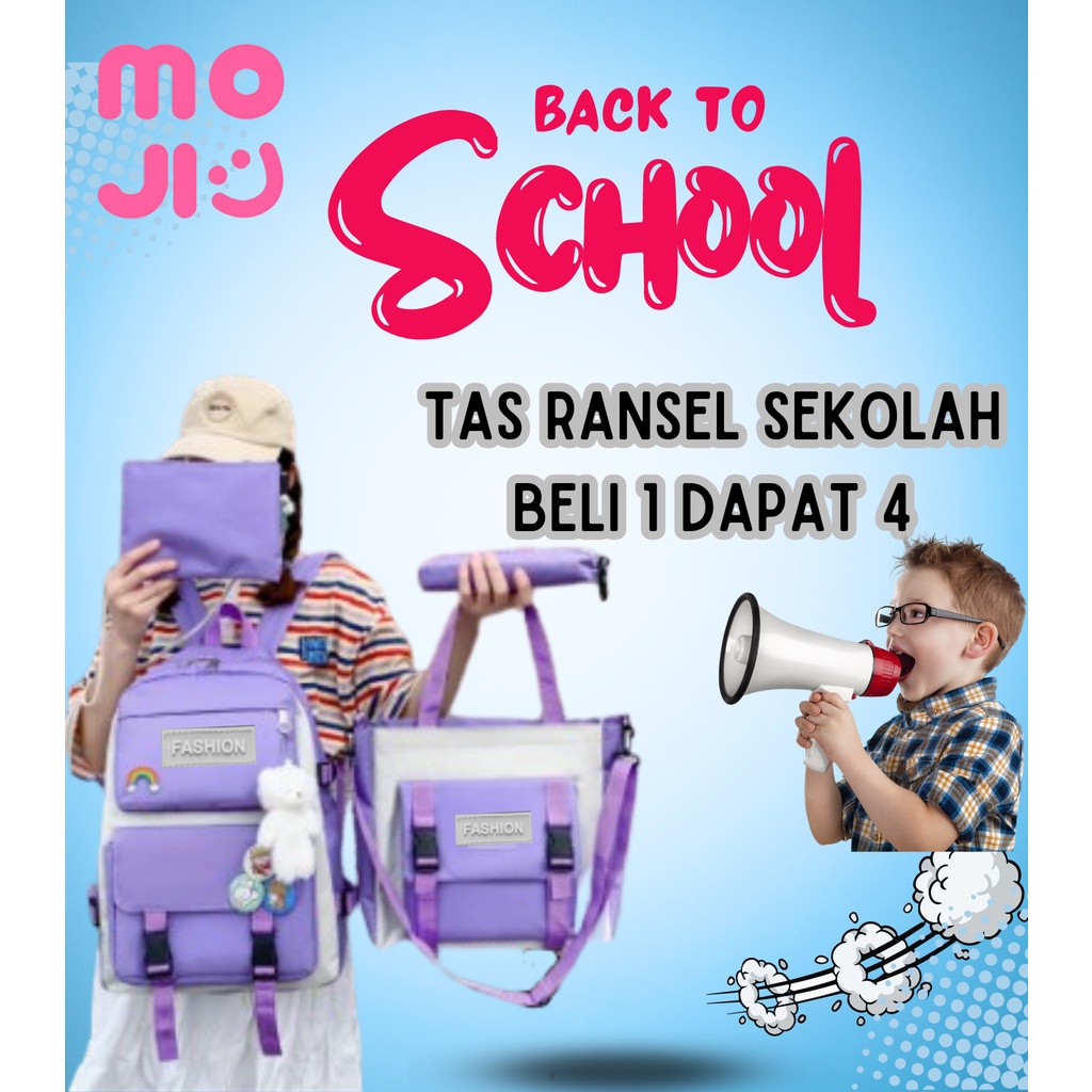 Ransel Sekolah Mode Baru Anak-Anak 4 in 1 - Ungu