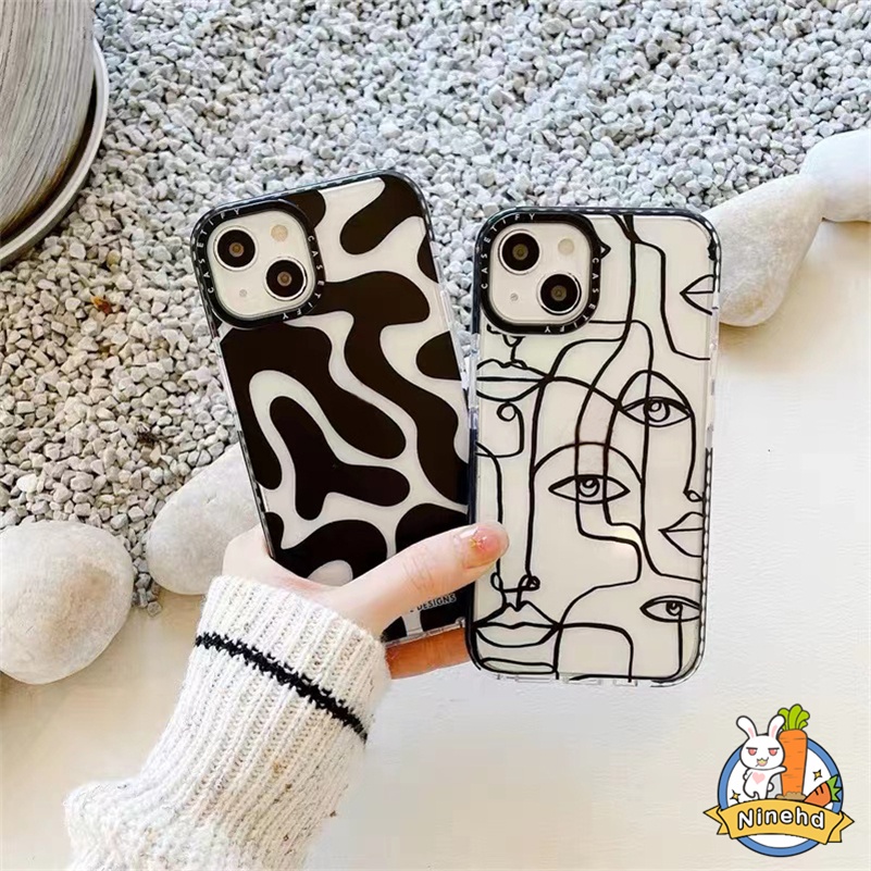 IPHONE Art Wajah Abstrak Shockproof Highlight Space Clear Soft TPU Case Kompatibel Untuk Iphone14 13 12 11 Pro Max X Xr Xs Max iPhone 8 7 6 6s Plus SE 2020 full Casing Ponsel Pelindung Lensa Kamera