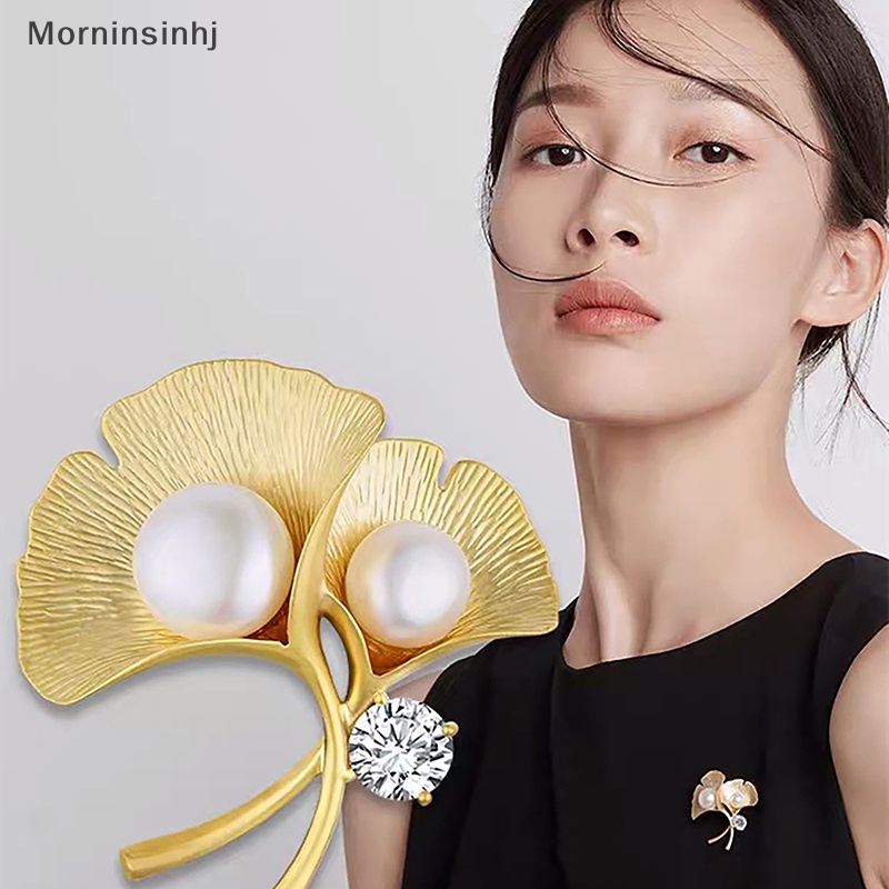 Mornin Fashion Ginkgo Daun Mutiara Bros Untuk Wanita Mantel Pakaian Perhiasan Aksesoris Pesta id