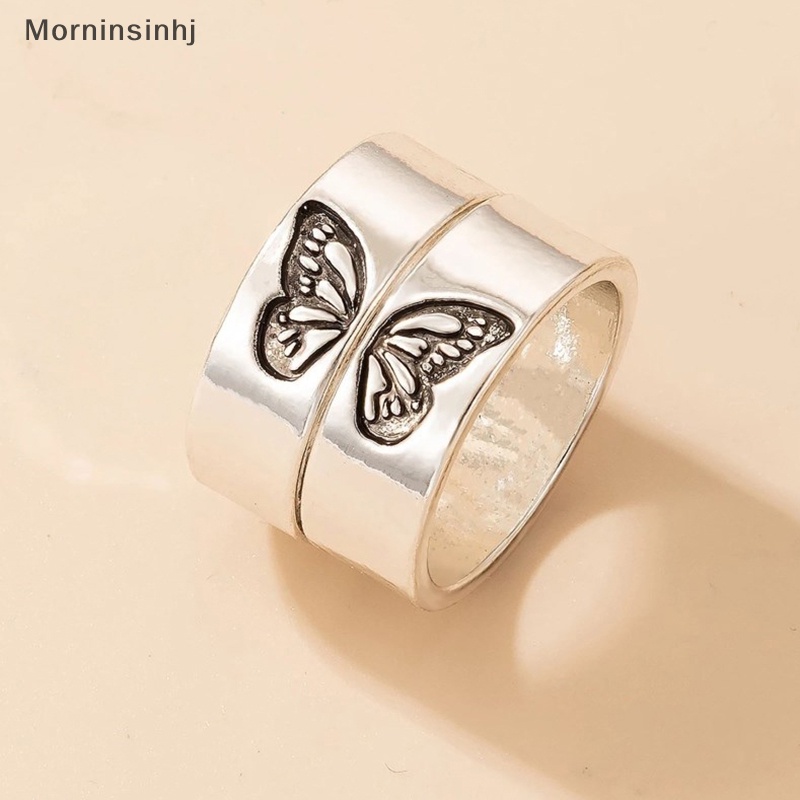 Mornin 2Pcs Cincin Fashion Persahabatan Motif Kupu-Kupu Gothic Keren Cincin Susun Untuk Pasangan Kekasih Teman Adik id