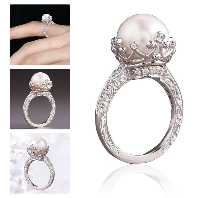 Cincin Setting Mutiara Imitasi Bulat Besar Desain Unik Untuk Wanita Tunangan Pesta Pernikahan Fashion Female Ring