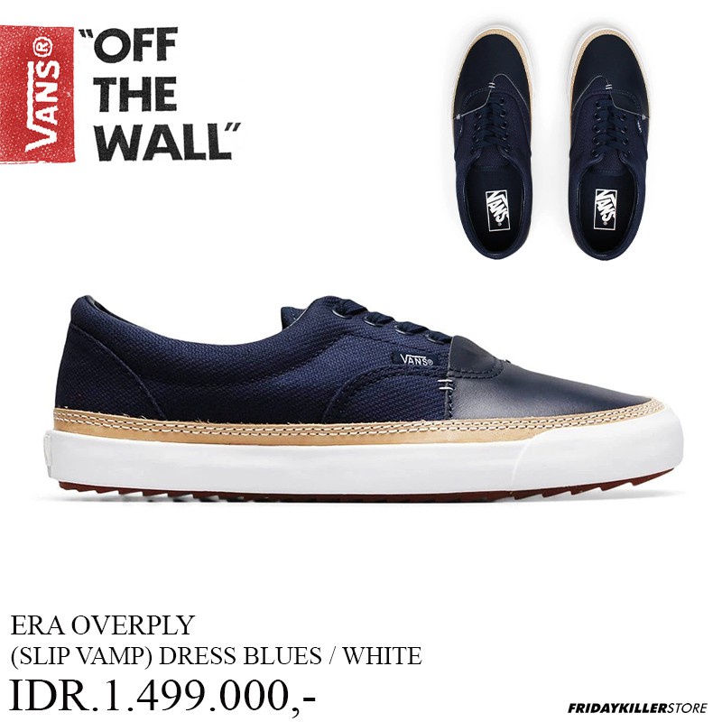 SEPATU VANS OFF THE WALL | ERA OVER FLY  SLIP VAMP DRESS BLUES WHITE