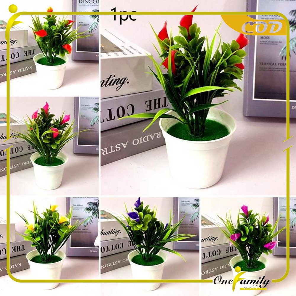 JT - Ornamen Pot Bonsai Dekorasi Rumah / Meja Pajangan Bunga Hias Plastik Artificial Flower / Bunga Meja Set Pot