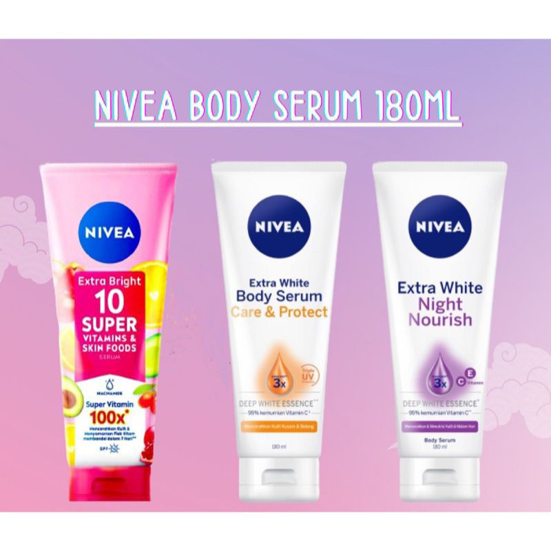 Nivea Body Serum Extra White 180ml 70ml Care & Protect / Night Nourish / Super Vitamin