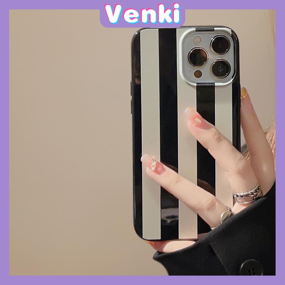 VENKI - Untuk iPhone 11 iPhone Case Hitam Glossy TPU Lembut Tahan Guncangan Perlindungan Kamera Garis Hitam dan Putih Sederhana Kompatibel dengan iPhone 14 13 Pro max 12 Pro Max xr xs max 7 8