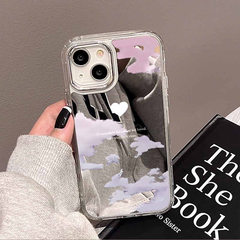 IPHONE Casing Ponsel Cermin Awan Kompatibel Untuk Iphone11 12 13 14 12Pro 13Pro 14Pro Pro Max XR X XS Max Electroplating Tombol Perlindungan Mirror Cover