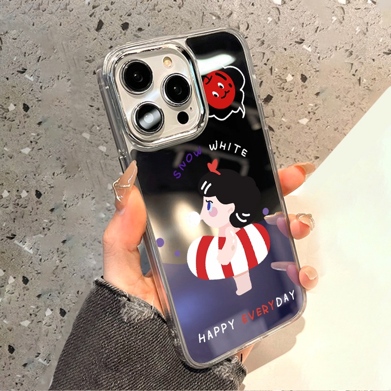 IPHONE Lifebuoy Girl Mirror Phone Case Kompatibel Untuk Iphone11 12 13 14 12Pro 13Pro 14Pro Pro Max XR X XS Max Electroplating Tombol Perlindungan Mirror Cover