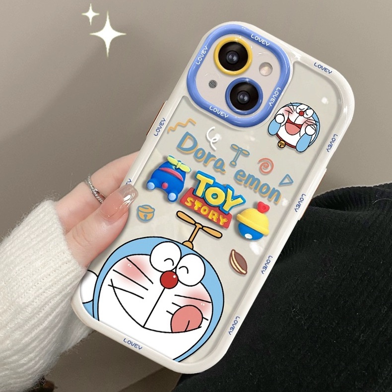 Stereoscopic Doll Puff Doraemon Silicone SoftCase iPhone XR XS Max 11 12 13 14 Pro Max 14 Plus Girl Woman's Fashion Pretty Cute Phone Case