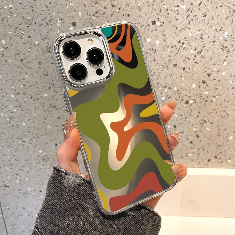 IPHONE Art Lukisan Cermin Ponsel Case Kompatibel Untuk Iphone11 12 13 14 12Pro 13Pro 14Pro Pro Max XR X XS Max Electroplating Tombol Perlindungan Mirror Cover