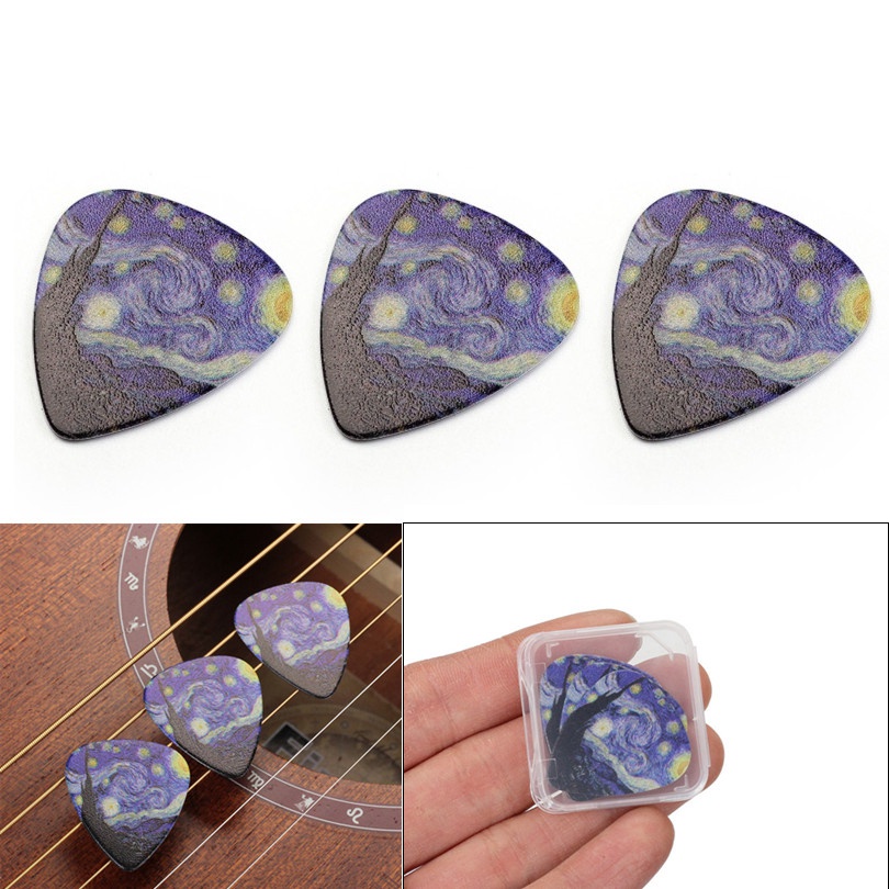 3pcs/lot Picks Gitar Set 0.46mm 0.71mm 0.96mm Starry Sky Celluloid Acoustic Electric Guitar Picks Plectrum Paddle Dengan Box