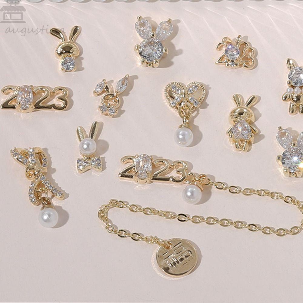AUGUSTINA Aksesoris Dekorasi Nail Art Augustina2023 Pesona Kuku Manikur Perlengkapan Alloy Zircon Nail Rhinestones