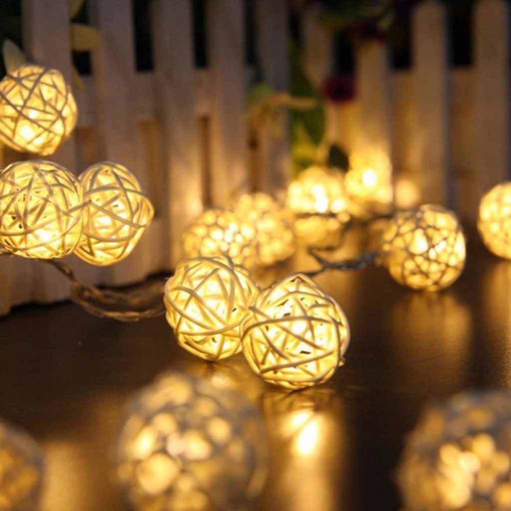 INFY - 2 Meter Lampu Rotan Bambu Lampu Tumblr Rotan Bulat Rattan Ball Light Led Hias Dekorasi E024