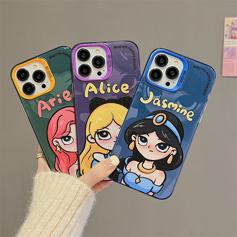 IPHONE Casing Ponsel Desain Kartun Jasmine Princess Alice Perak Warna-Warni Lapis Ganda Kompatibel Dengan Iphone12 13 14 11 Pro Max Hhwsw
