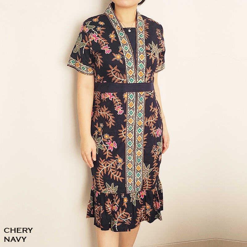 Evercloth Chery Dress Batik Modern Wanita Gaun Terusan Jumbo