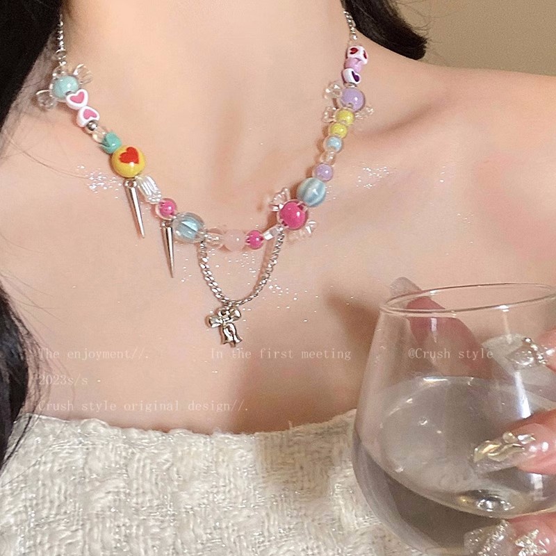 Musim Panas Gaya Baru Kalung Permen Perempuan Segar Manis Desain Merasakan ins Niche Lucu Manik-Manik Warna-Warni Kalung Gelang