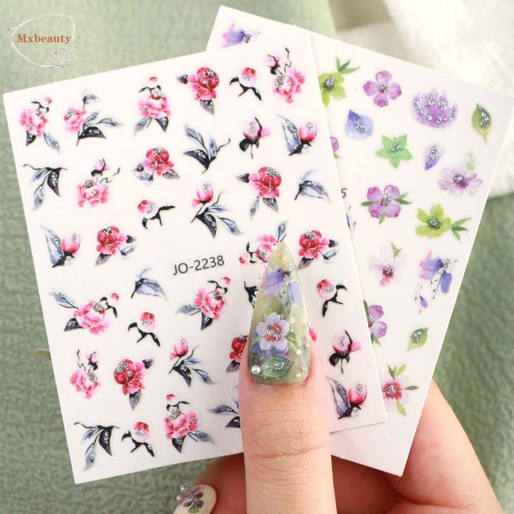 MXBEAUTY Bunga Stiker Kuku Wanita Ins Gaya Musim Semi Bunga Manicure Aksesoris Musim Semi Perekat Diri Nail Art Dekorasi