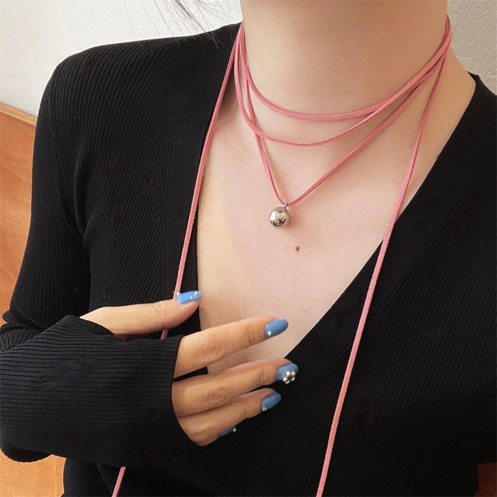 Kalung Liontin Bola Bulat Sederhana Elegan Wanita Gadis Tali Panjang Klavikula Rantai Choker Perhiasan