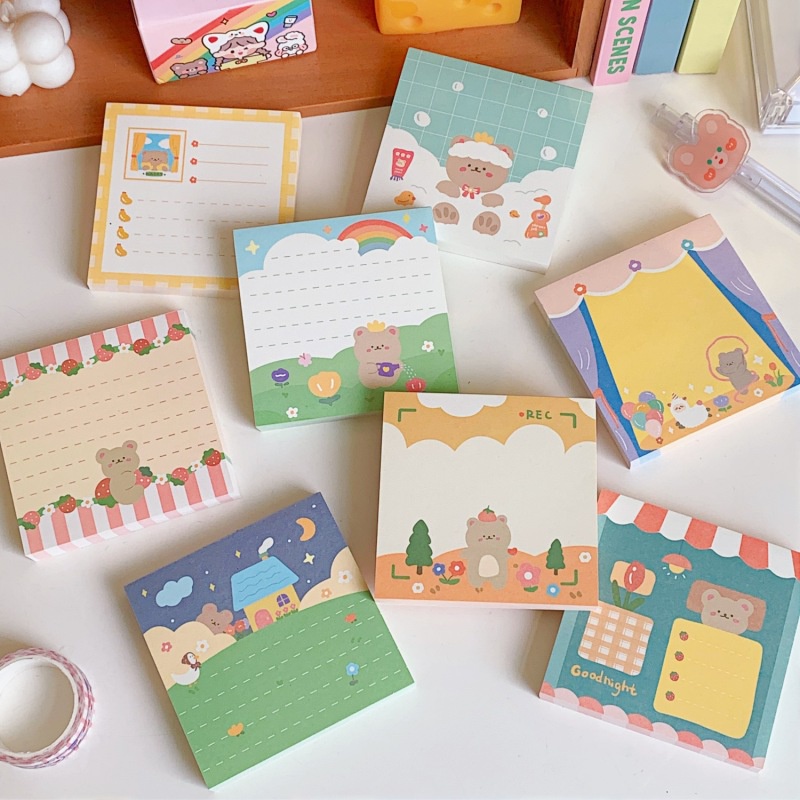 100lembar Strawberry Bear House Starry Sky Buku Memo Siswa Portable Sticky Note