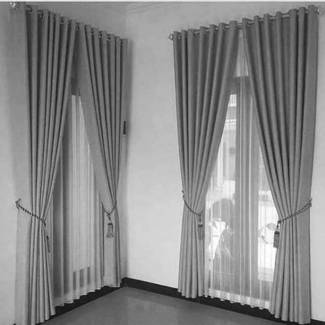 Gorden Blackout polos embos tebal | korden pintu dan jendela  ruang tamu Abu muda dan banyak pilihan