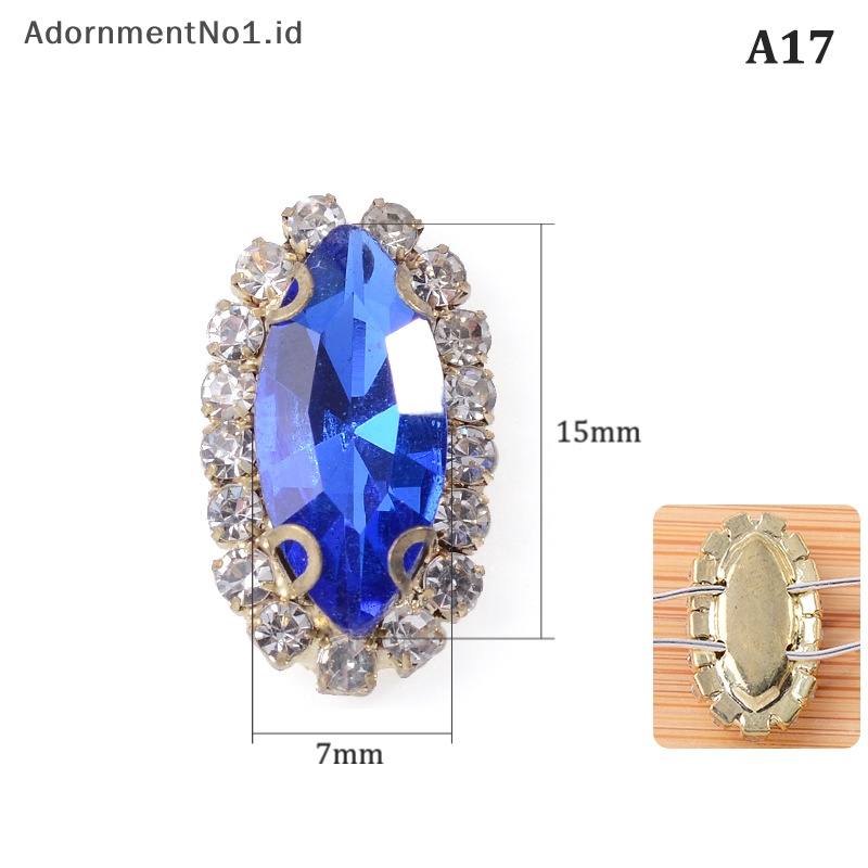 [AdornmentNo1] 7x15mm kaca jahit pada berlian imitasi dengan batu kristal Flatback bawah emas untuk aksesoris pakaian DIY