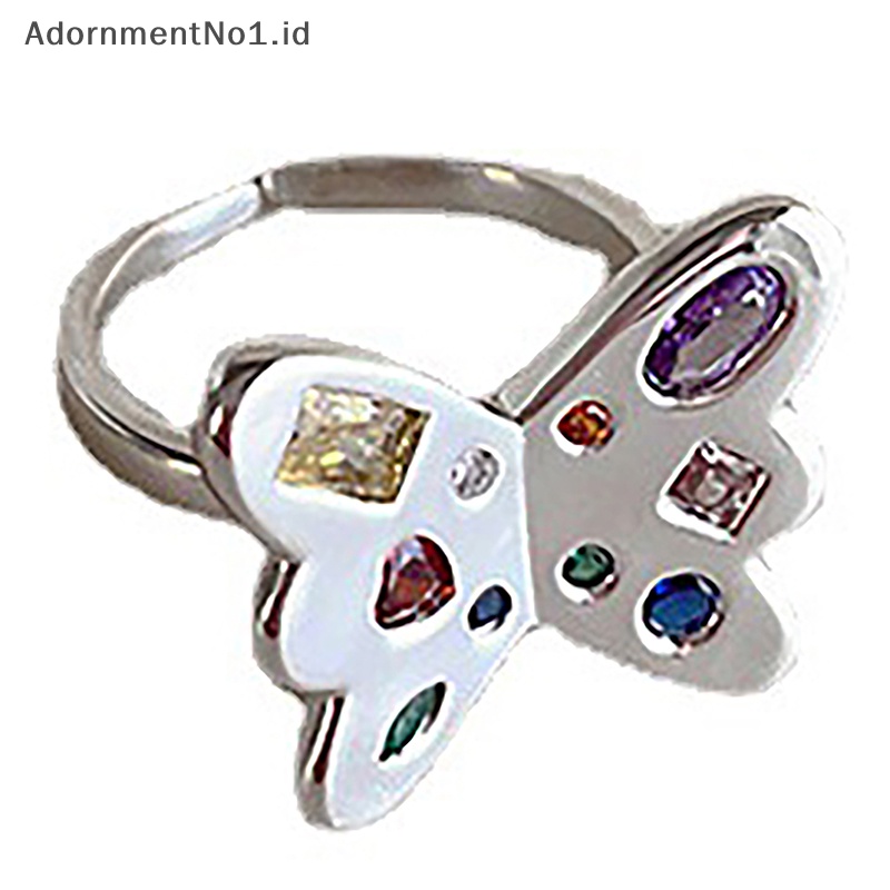 [AdornmentNo1] Vintage Butterfly Heart Open Rings untuk wanita Aesthetic perhiasan Fashion Simple Adjustable Colorful Zircon Finger Ring aksesoris