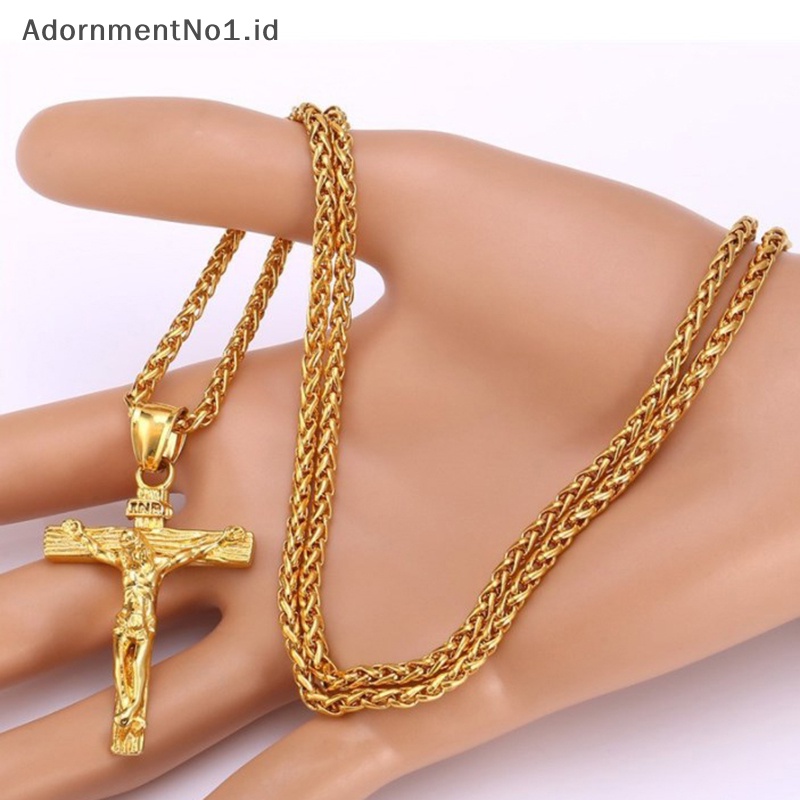 [AdornmentNo1] Fashion pria salib yesus kalung salib perhiasan lapis emas liontin klasik kalung untuk wanita pesta ulang tahun hadiah Anniversary