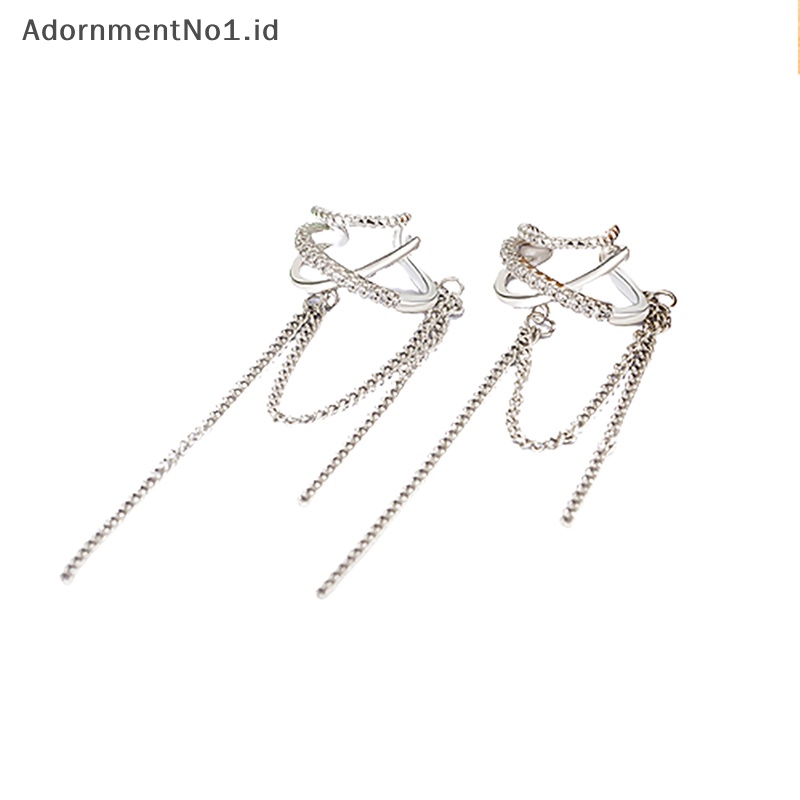 [AdornmentNo1] Cahaya Multi-layer klip tulang telinga zirkon rumbai Non- Cuff anting klip telinga untuk wanita mengkilap perhiasan sederhana