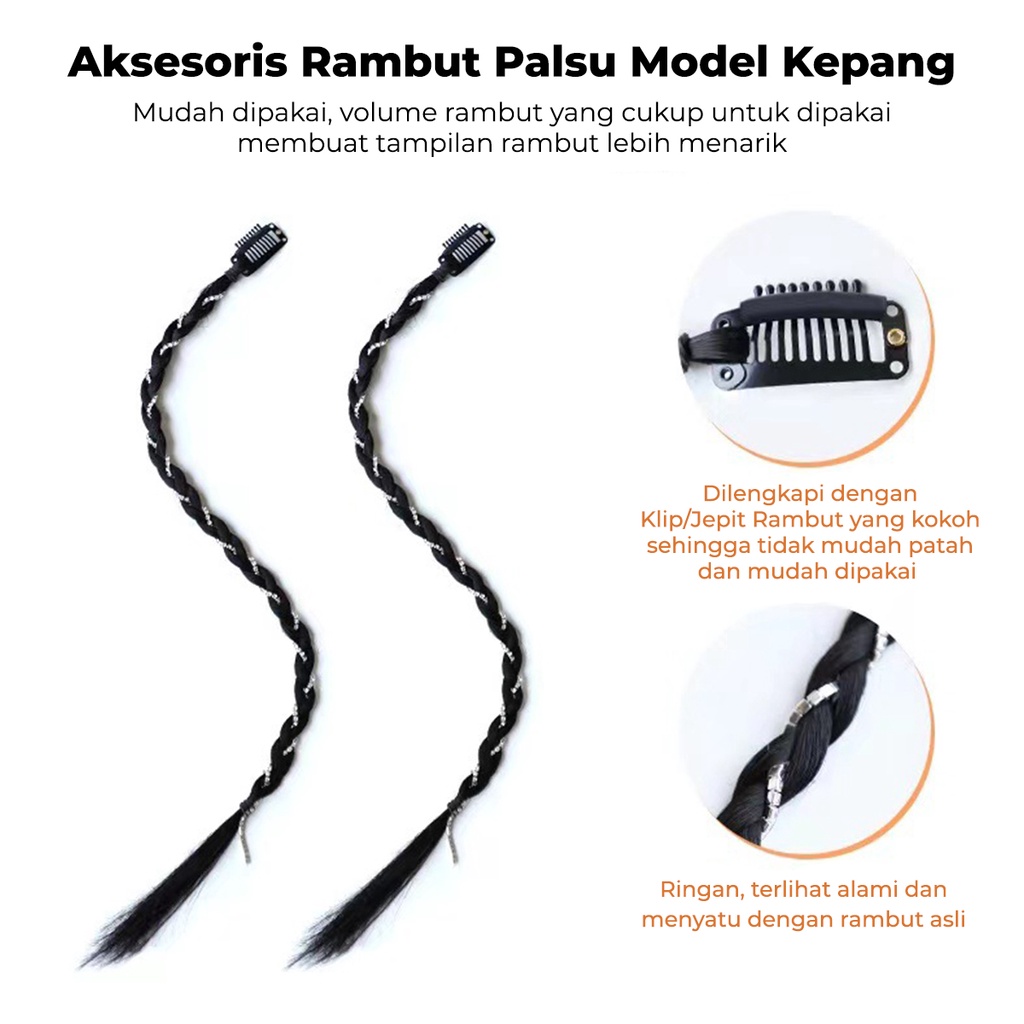 Rambut Palsu Hair Clip Kepang Ponytail Extension Klip Gaya Hip Hop Korea Kekinian Aksesoris Perempuan AK290