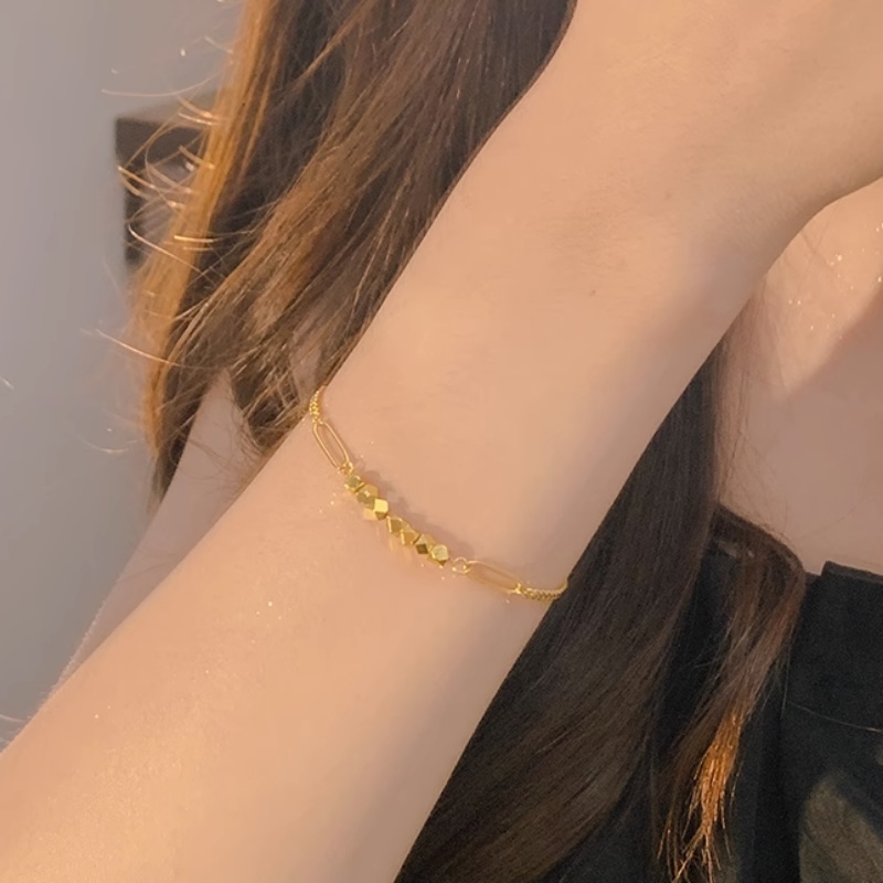 Roselife Uang Tua Mengkilap Emas 14 K Manik-Manik Kecil Pesona Beruntung Gelang Wanita Gadis Klasik Elegan Pergelangan Tangan Rantai Gelang Perhiasan Aksesoris