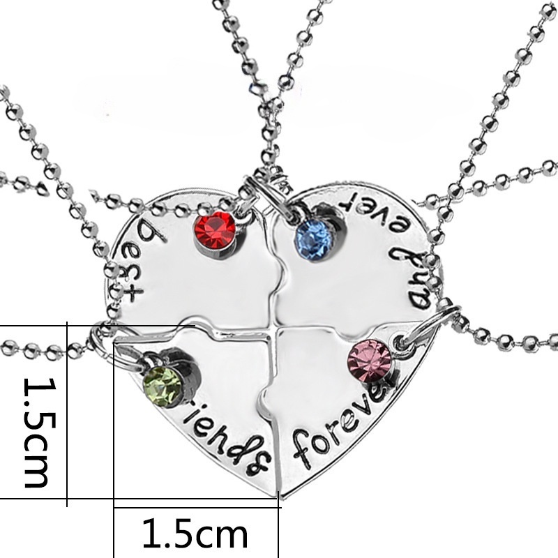 3 /4 Pcs Cinta Berbentuk Hati Puzzle Kalung Perhiasan Wanita Gadis Persahabatan Liontin Leher Rantai Berlian Imitasi Kreatif Kalung Sahabat