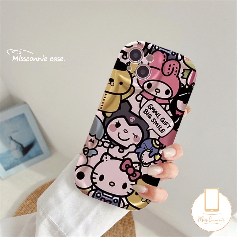 Untuk Realme C35 C55 C21Y C25 C30 C21 C15 C25s C25Y C17 C2 C1 C53 C20A C3 6i 5i 7i 5 9i 5s C12 C33 C31 C11 3D Wavy Curved Edge Doodle Letter Lucu Hello Kartun Kuromi Kitty Soft Case