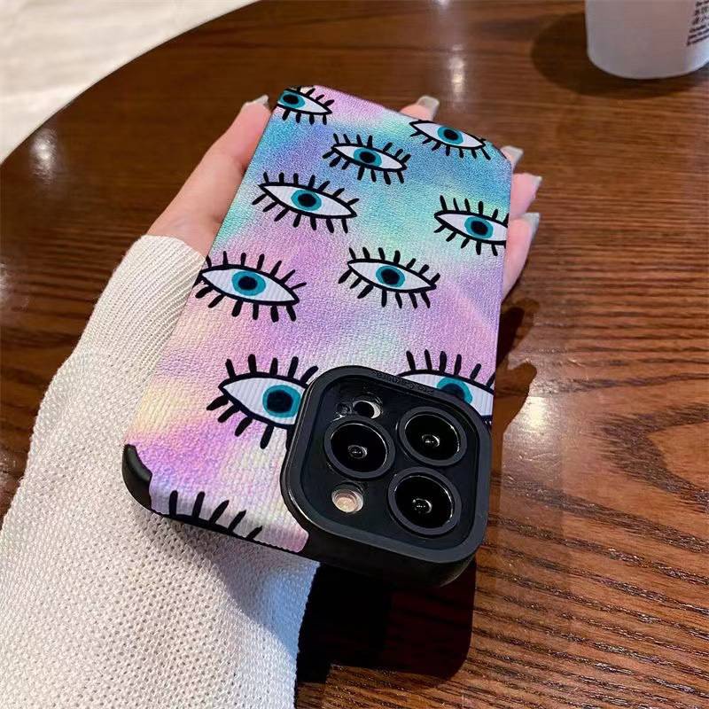 Leather Pretty Colorful Gradient Eyes Soft Case for Samsung A21S A12 A50S A30S A20 A30 A32 A22S A52S A72 A10S A33 A53 A73 A13 A04S A23 A51 A71 A31 White Phone Case Women Girl