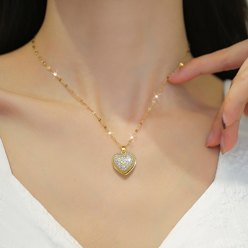 Liontin Cangkang Mutiara Hati Persik Mewah Zirkon Mode Wanita Cantik Kalung Emas 18K Hadiah Pacar XL-23042