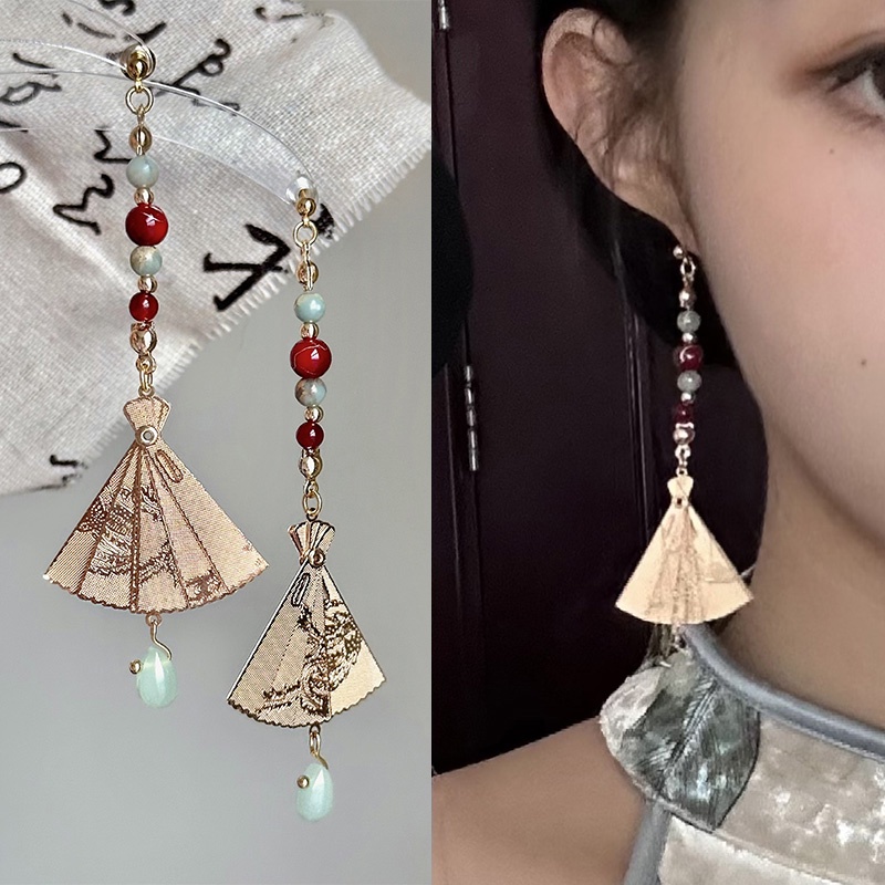 Desain Unik Gaya Cina Baru Temperamen Retro Dan Anting Elegan Berbentuk Kipas Elegan