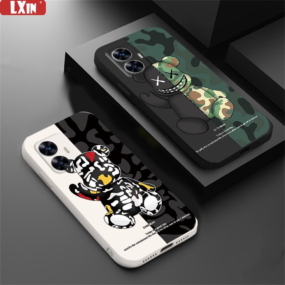 Realme C53 C55 C21Y C25Y C35 C33 C31 C30 C21 Realme 10 C11 C25 C15 C12 C3 C2 Realme 8i 8 pro 5 5i 6i C17 Kamuflase Hijau Bearbrick Silikon Lembut Case Cover