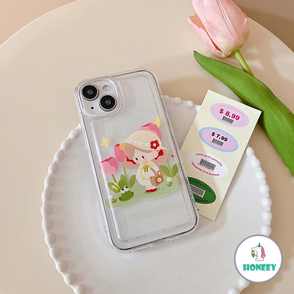 IPHONE Kartun Tulip Gadis Ponsel Case Kompatibel Untuk Iphone14 12 13 11 Pro Max XR XS 7Plus 8Plus Bening Lembut TPU Airbag Penutup Belakang