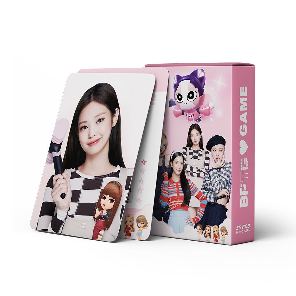 55pcs /box Hitam-Pink BPTG Photocards Album JENNIE JISOO LISA ROSE Lomo Kartu Black Pink THE GAME Kpop Collection