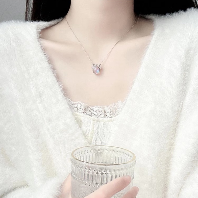 Baru Kalung Perak Wanita Melamun Moonstone Elk Deer Perhiasan Untuk Pernikahan Pertunangan Rainbow Pendant Necklaces