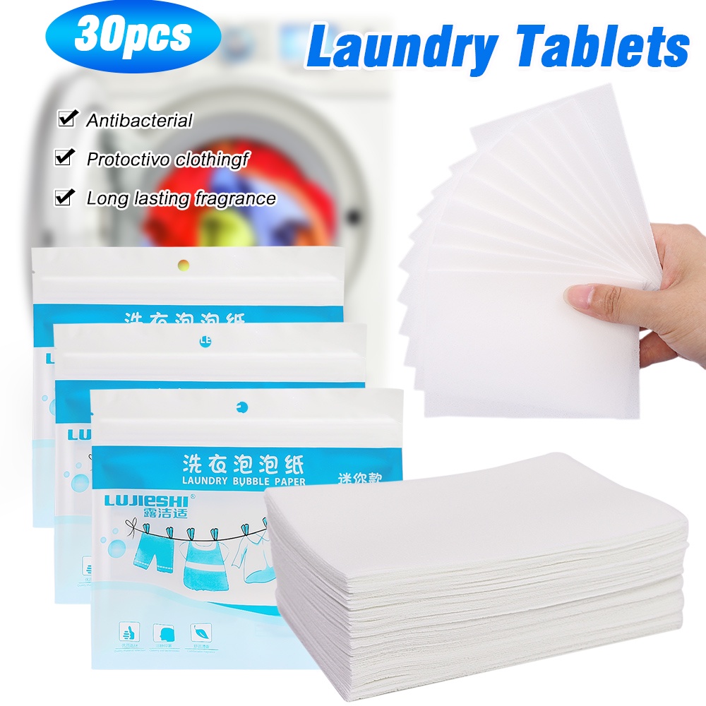 [Featured] 30pcs Bubuk Cuci Konsentrat/Laundry Bubble Wrap/Kertas Pembersih Anti Noda/Wash Machine Soluble Sheet/Tablet Anti Celup/Perlengkapan Perawatan Pakaian