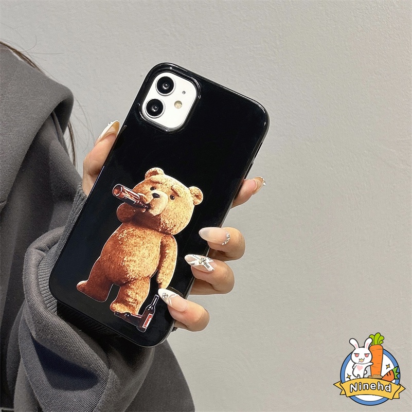 IPHONE Case Ponsel Teddy Bear Pasangan Serasi Untuk Iphone14 13 12 11 Pro Max X Xr Xs Max 8 7 6 6s Plus SE 2020 Empat Sudut Shockproof Case Glossy Soft Silicone Cover Pelindung