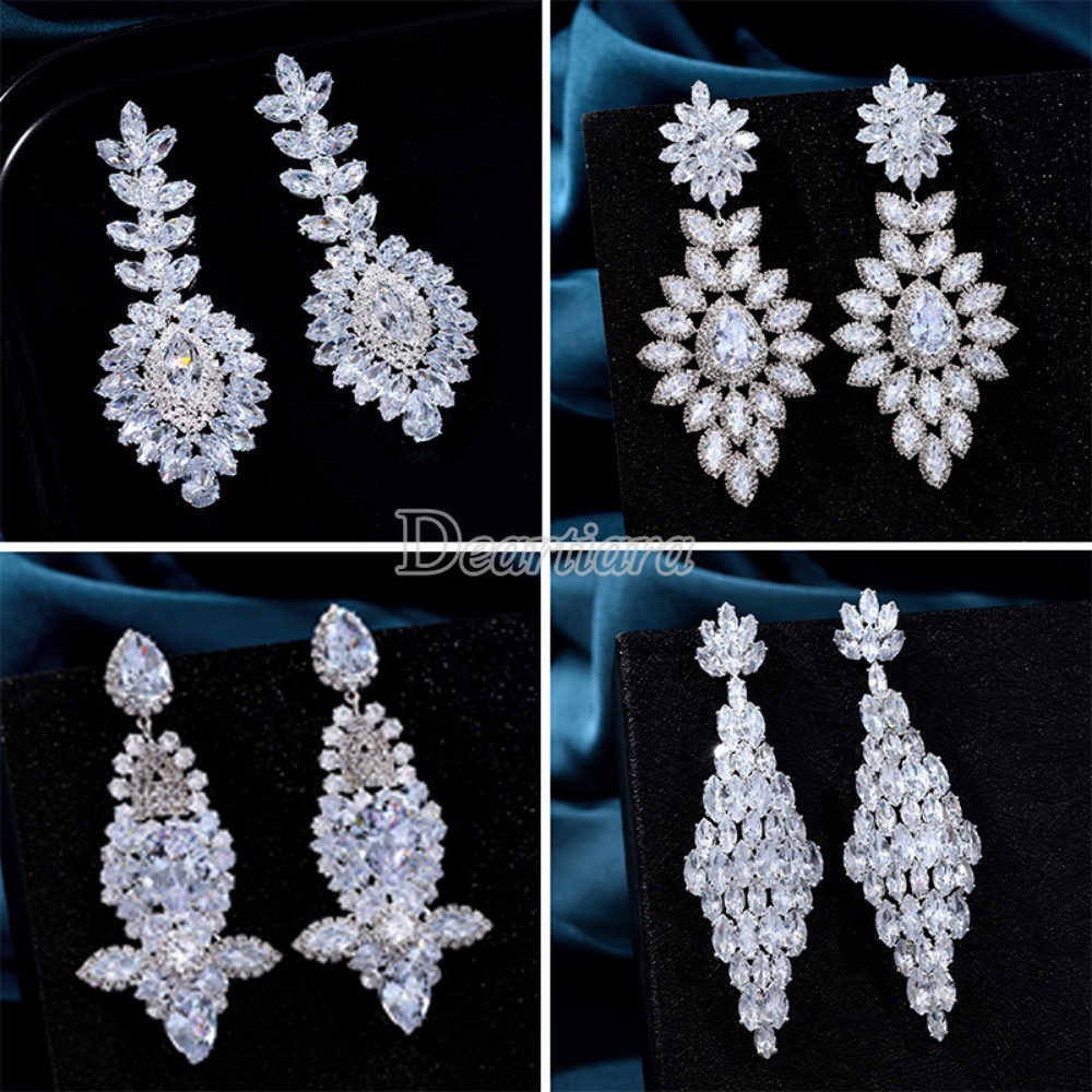 Anting Zirkon Mewah Ringan Baru Untuk Gaun Perjamuan Pasangan Dengan Anting Temperamen, Hiasan Kepala Pengantin, Anting Tetesan Air Premium