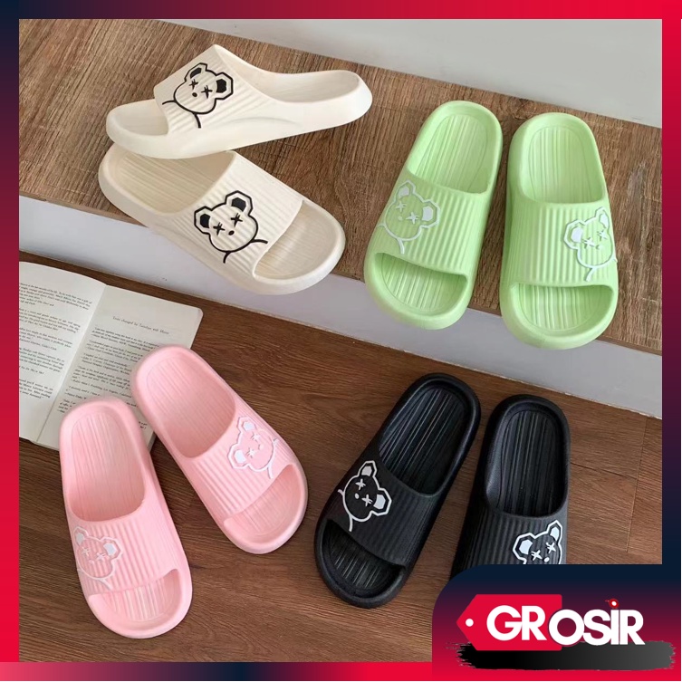 Grosir - S1092 Sandal Slipper Wanita / Sandal Motif Bear / Sandal Beruang / Sandal Slop Jelly Karet Model Bear