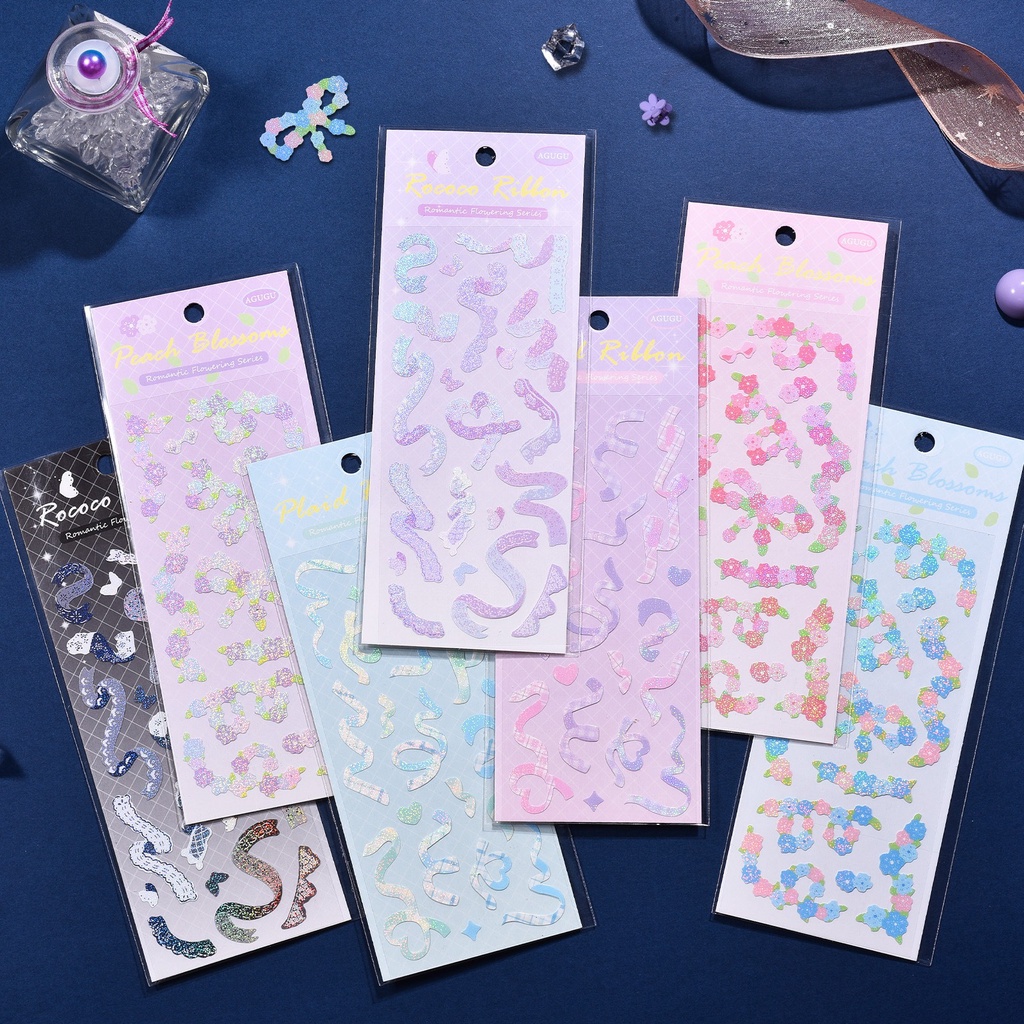 

1pcs Journaling Ribbon Confetti Sticker untuk Dekorasi Photocard PC Photo Card / Stiker Hologram Hiasan Menhias Deco Korea Bujo Agugu 3